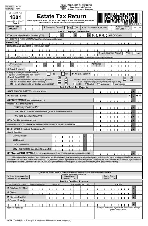 estate tax form bir